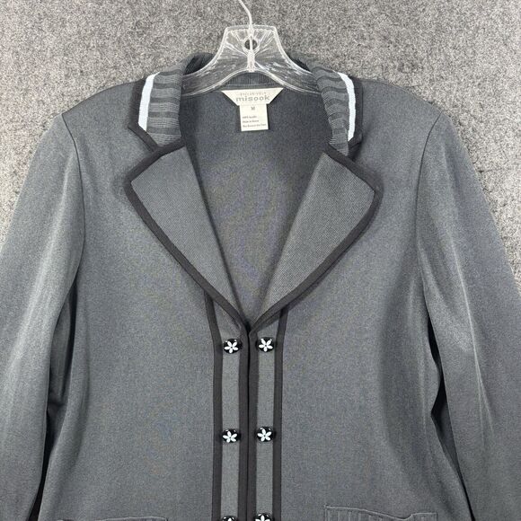 Exclusively Misook Blazer Cardigan Women's Medium Gray Black Button Collared - Picture 2 of 7
